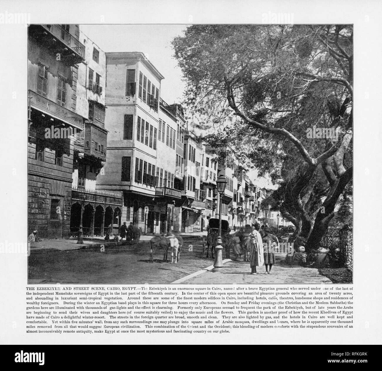 L'Ezbekiyeh et Scène de rue, Le Caire, Egypte, Egypte Antique, 1893 Photographie Banque D'Images