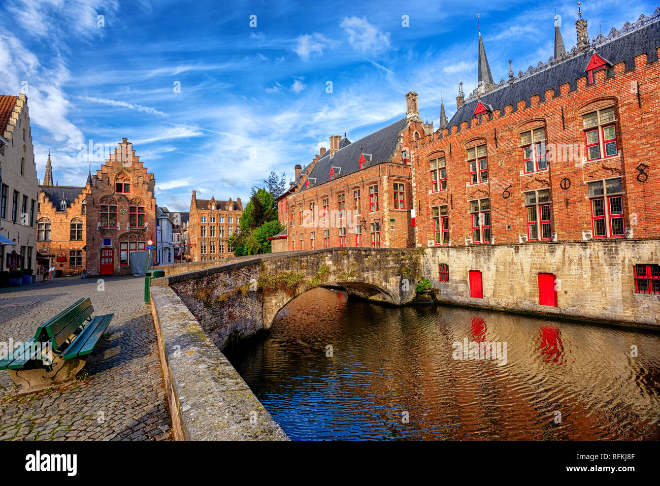 Bruges, historique des maisons de brique dans la vieille ville médiévale, en Belgique, un site du patrimoine mondial de la Culture de l'UNESCO Banque D'Images