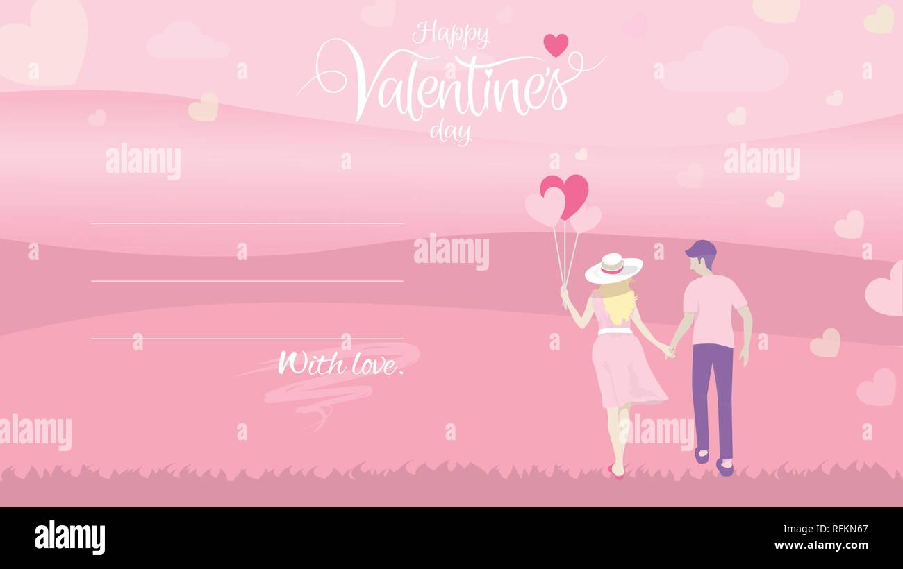 Moment de bonheur romantique couple holding part avec forme de coeur ballon en main femme et vélo avec copie espace. Happy valentines day greeting location Illustration de Vecteur