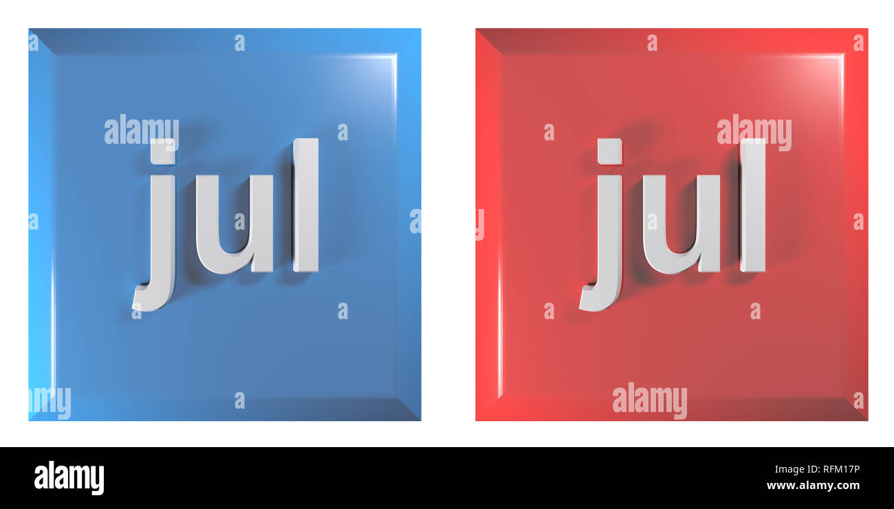 Le bleu et le rouge couple de boutons carrés juillet - le rendu 3D illustration Banque D'Images