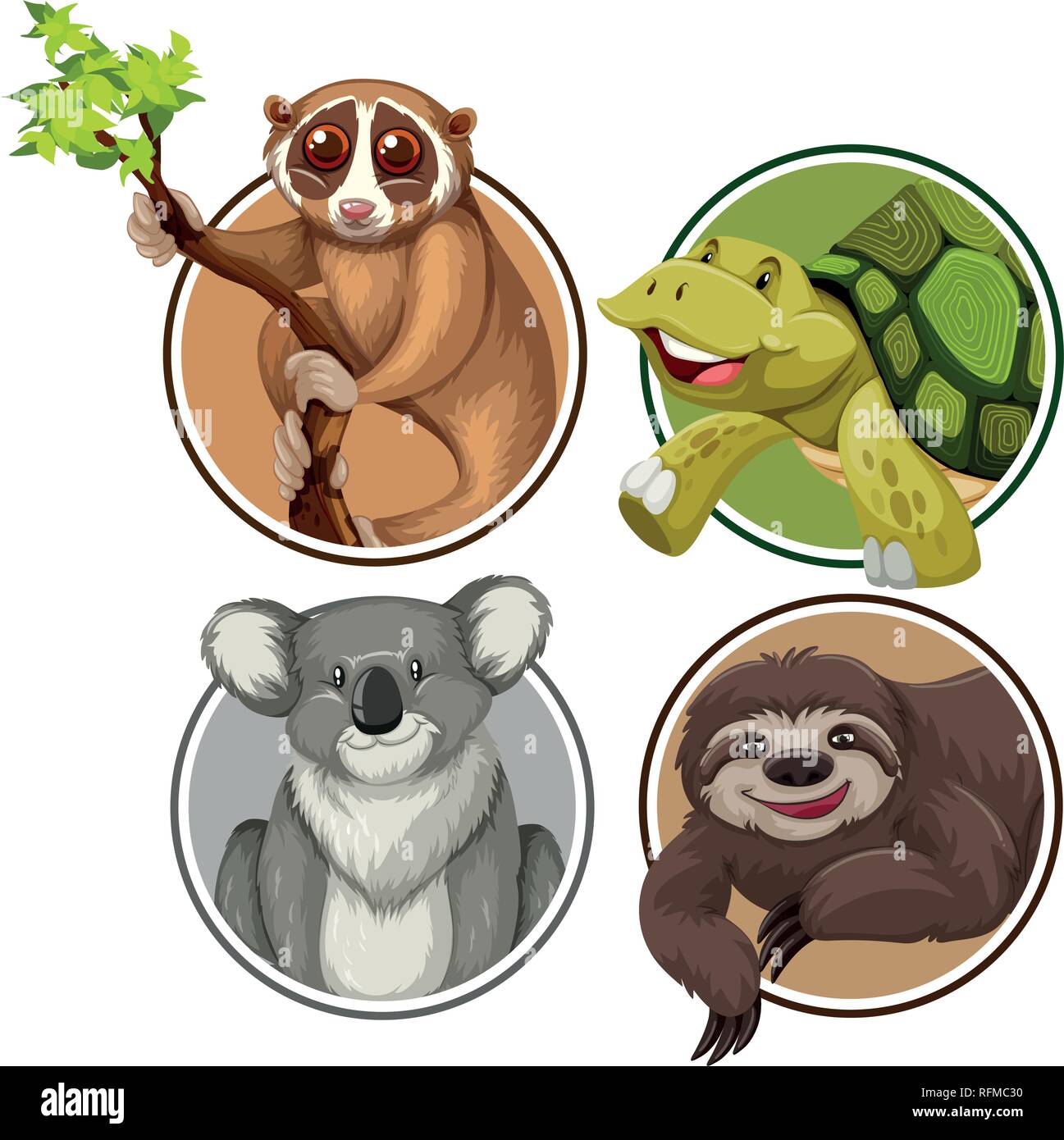 Ensemble d'animaux exotiques dans l'illustration de la bannière circle Illustration de Vecteur