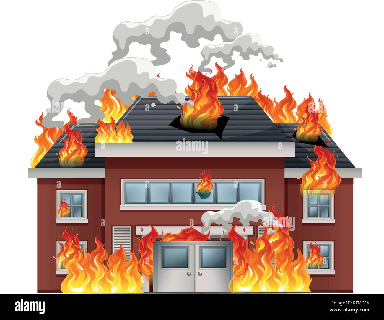 Maison isolée sur l'illustration d'incendie Illustration de Vecteur