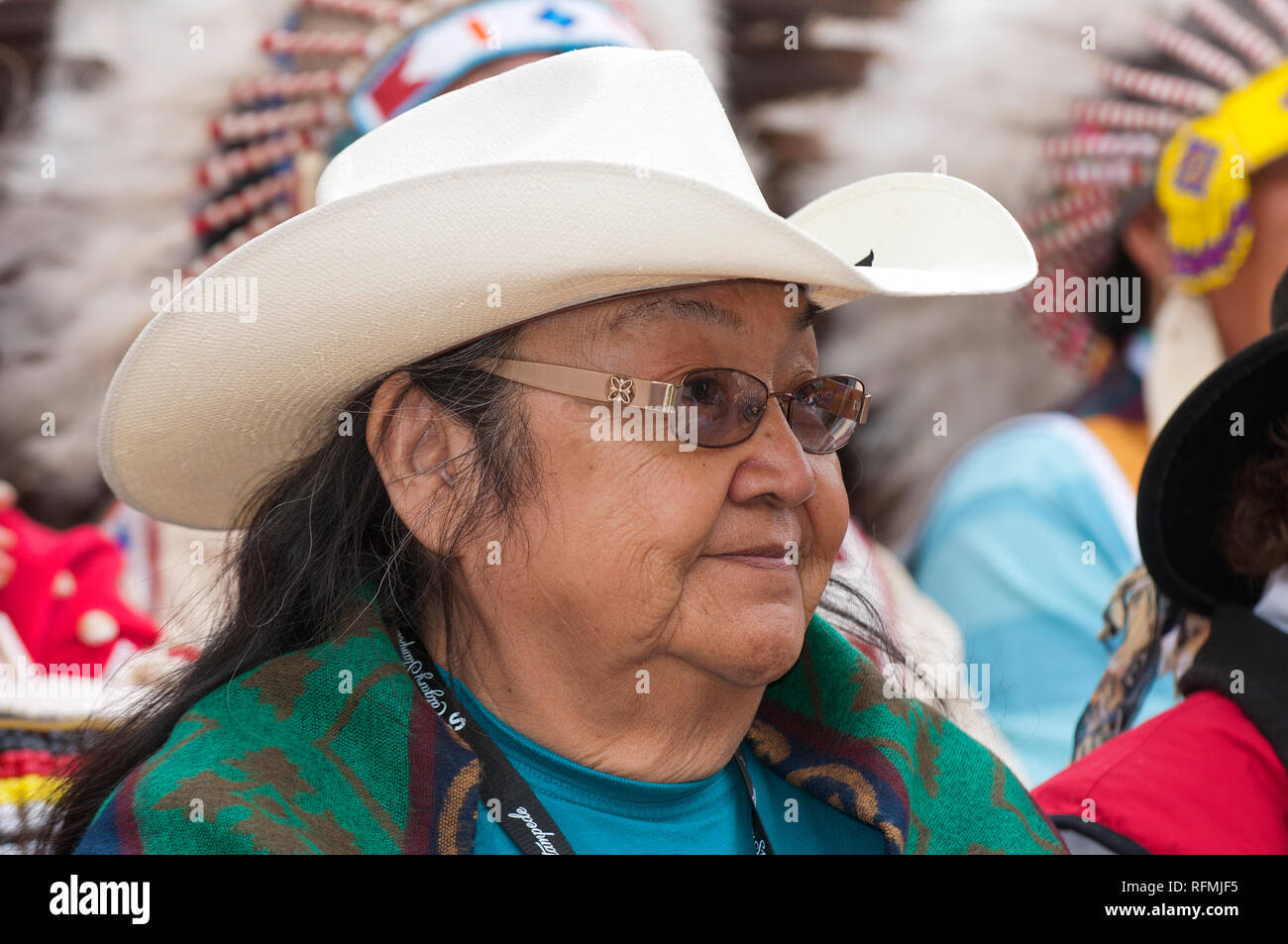 Canadian native avec chapeau de cow-boy au Stampede de Calgary, Calgary, Alberta, Canada Banque D'Images