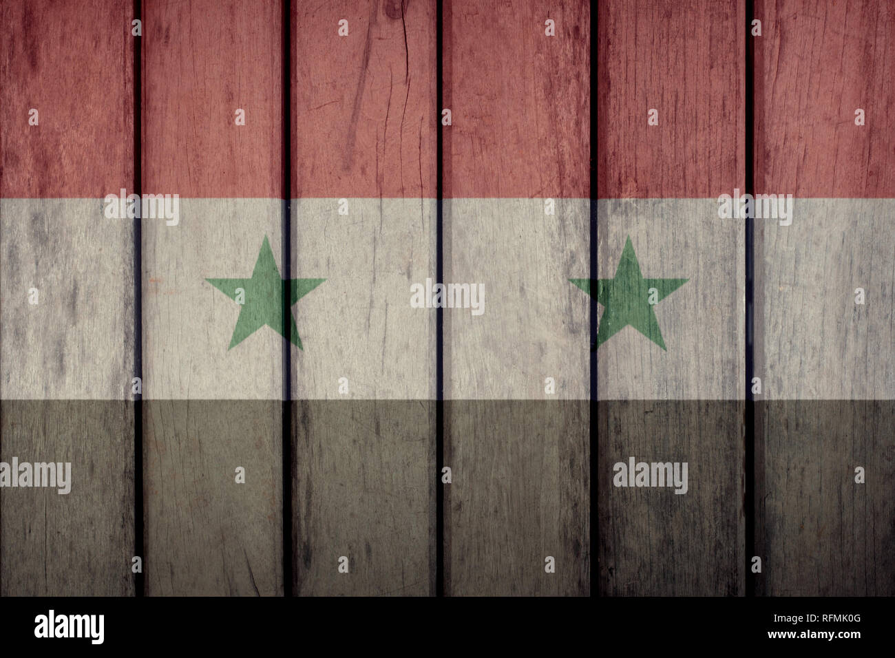 La politique Syrie News Concept : drapeau syrien clôture en bois Banque D'Images