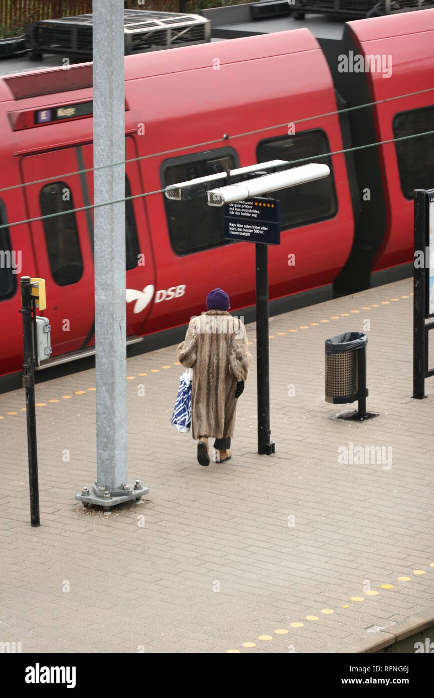 Dans un train sation au Danemark les passagers et de train Banque D'Images