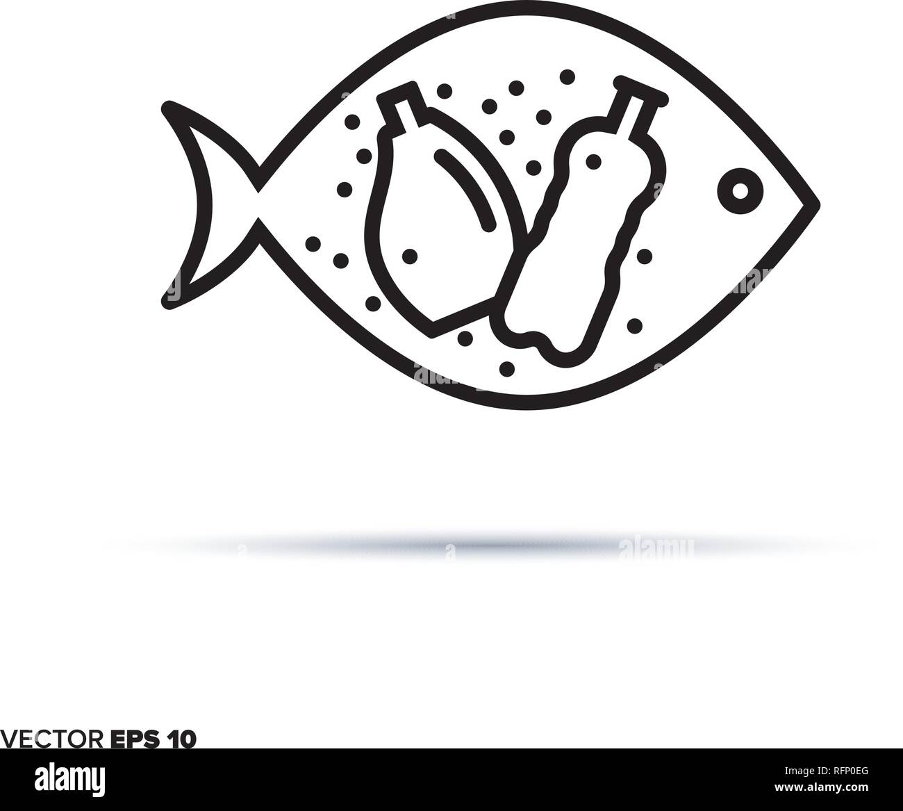 Dans Microplastic l'icône de la ligne du vecteur du poisson. La pollution de l'eau et les dommages environnementaux symbole. Illustration de Vecteur