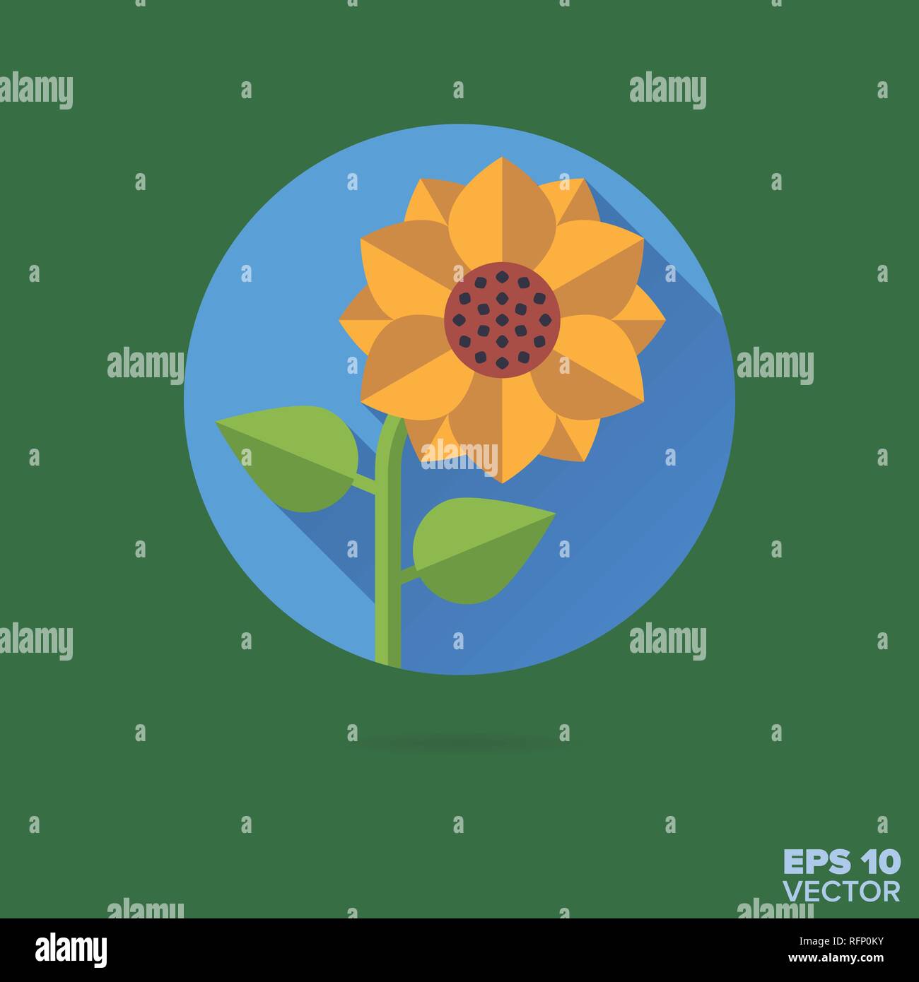 En fleur tournesol modèle plat long shadow icône vecteur Illustration de Vecteur