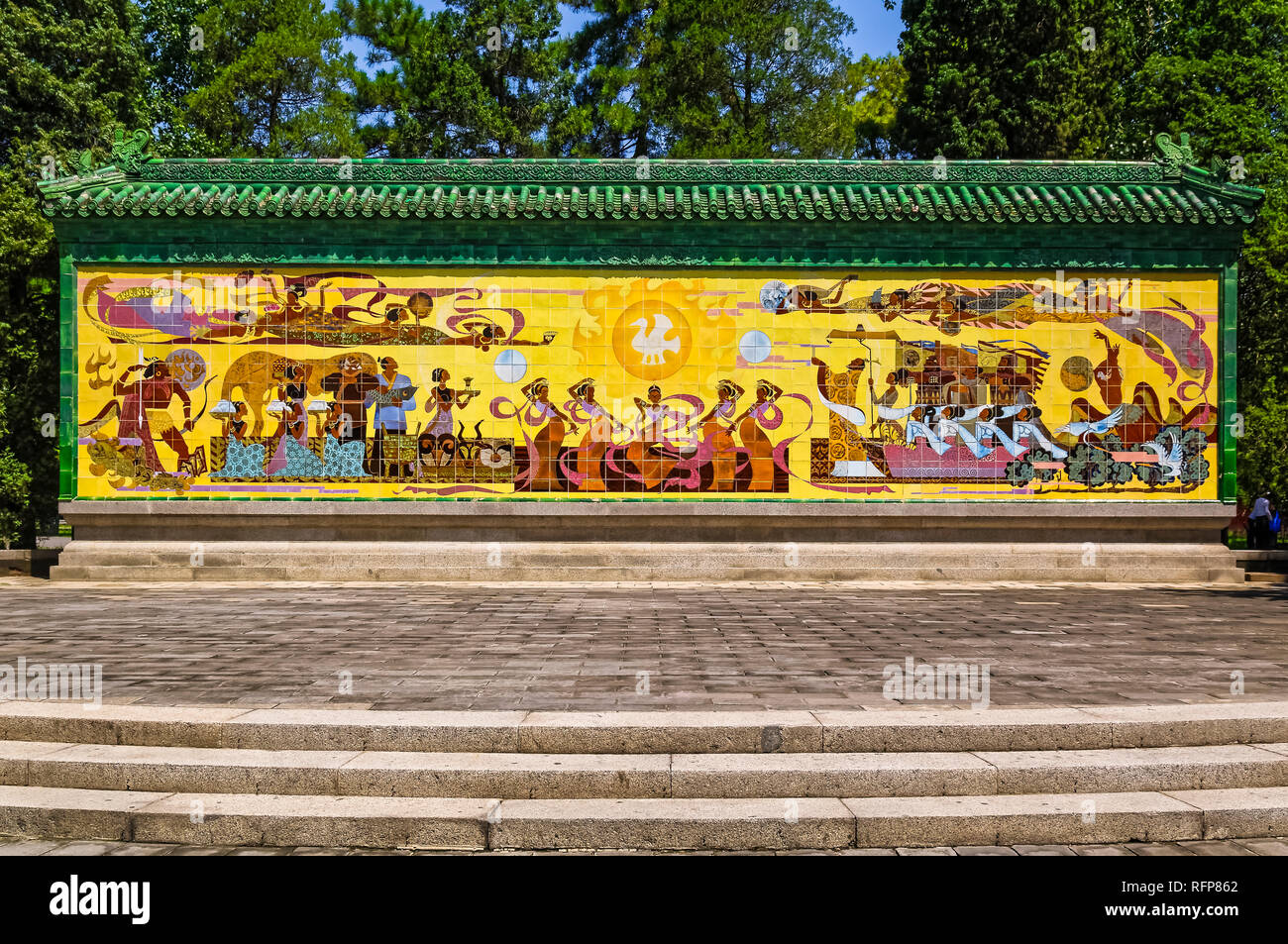 Peinture murale sur sacrifice rituel du soleil. Beijing. La Chine. Banque D'Images