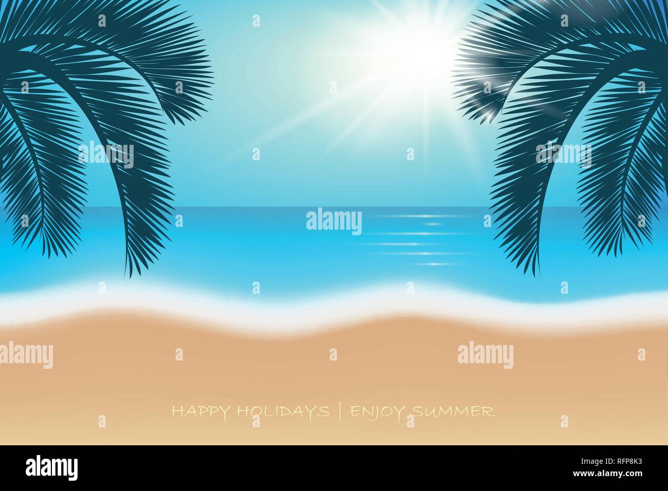 Des Vacances D Ete Carte Postale Palmiers Sur La Plage Paradise Vector Illustration Eps10 Image Vectorielle Stock Alamy