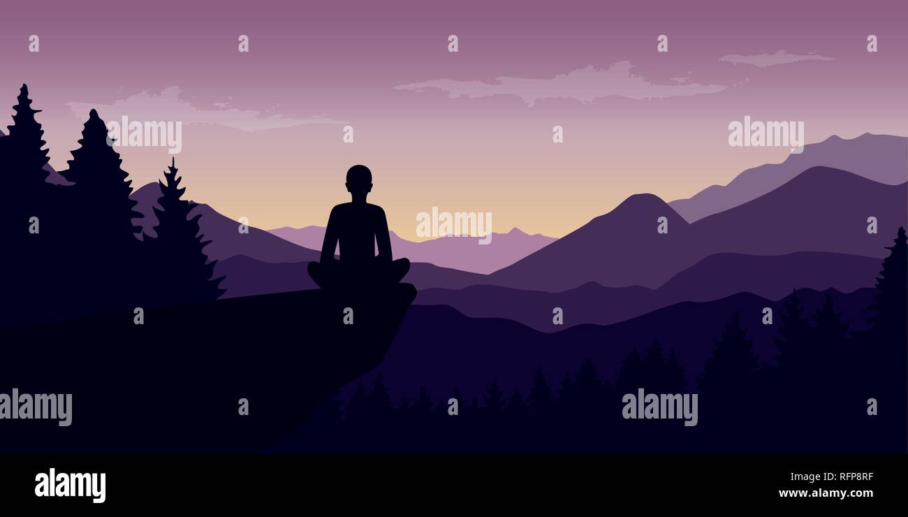 Personne profiter du silence à purple mountain nature paysage vector illustration EPS10 Illustration de Vecteur