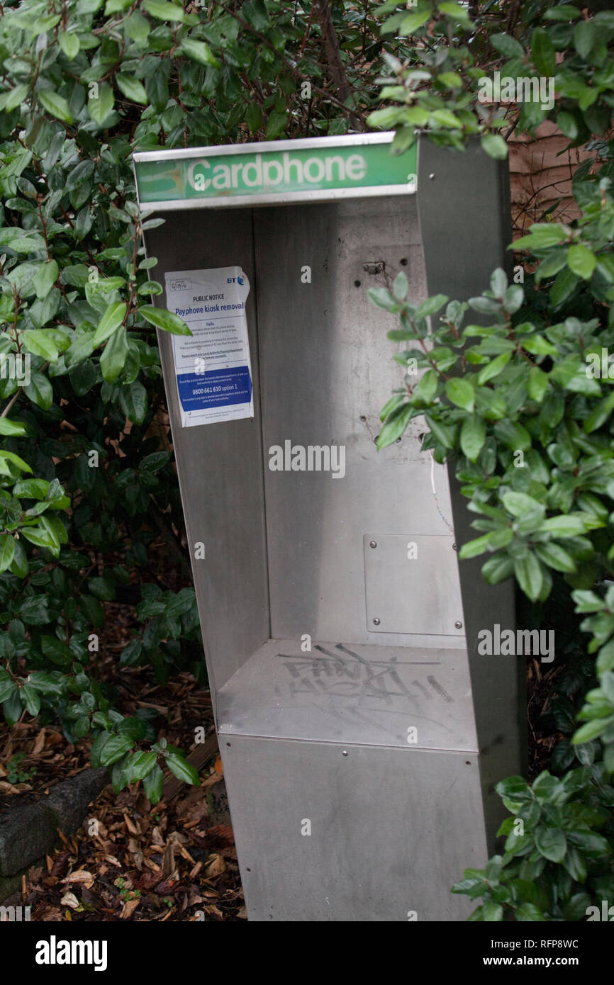 BT British Telecom inutilisés déclassés broken Cardphone cabine téléphonique phonebox London UK Banque D'Images