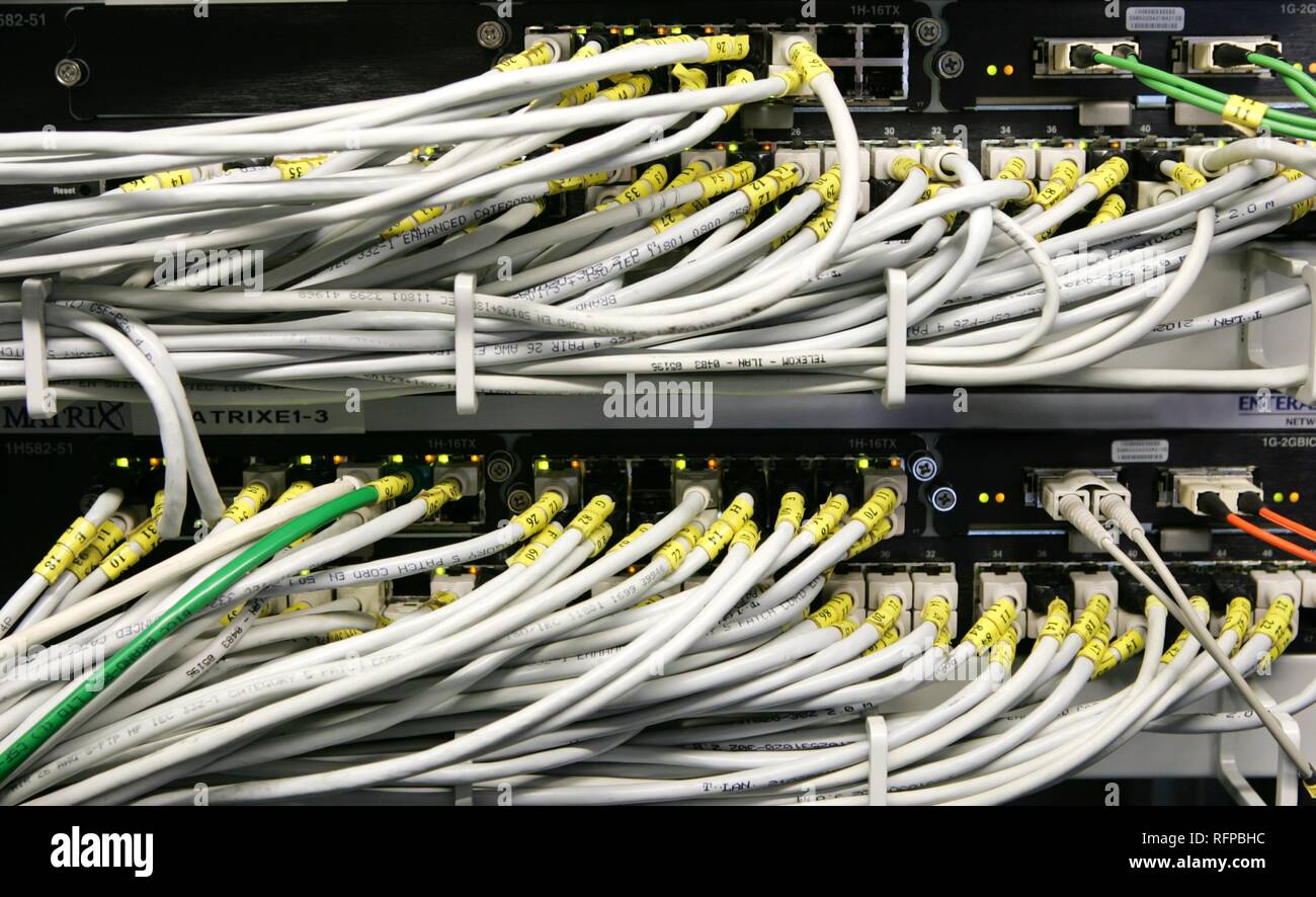 DEU, Allemagne : Câble d'un serveur informatique centre d'une entreprise. Banque D'Images
