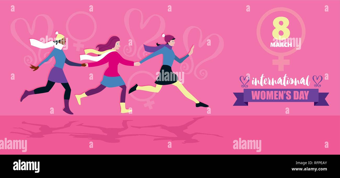 Bannière pour le 8 mars Journée internationale des femmes. Les femmes issues de différents groupes ethniques, la célébration du 8 mars, Journée internationale des femmes. Illustration de Vecteur