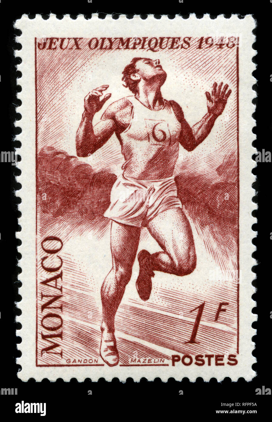 Timbres-poste de Monaco à l'été 1948, Jeux Olympiques Londres série émise en 1948 Banque D'Images