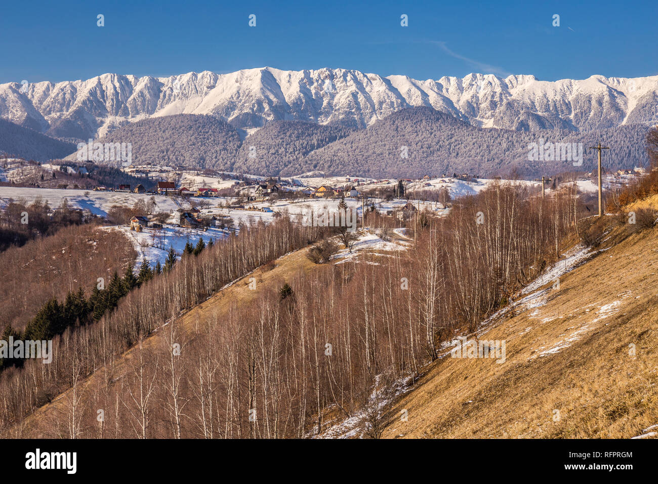 Les montagnes Piatra Craiului, vue de Pestera, Transylvanie, Roumanie Banque D'Images