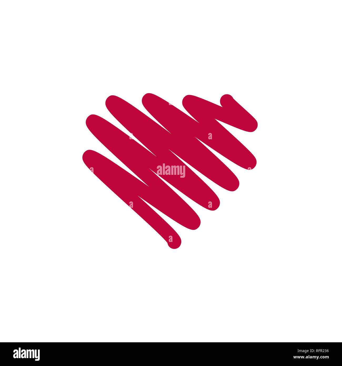 Coeur rouge peint à la main, une ligne. Dessin à la main de coeur doodle by crayon . utiliser pour le fond Illustration de Vecteur