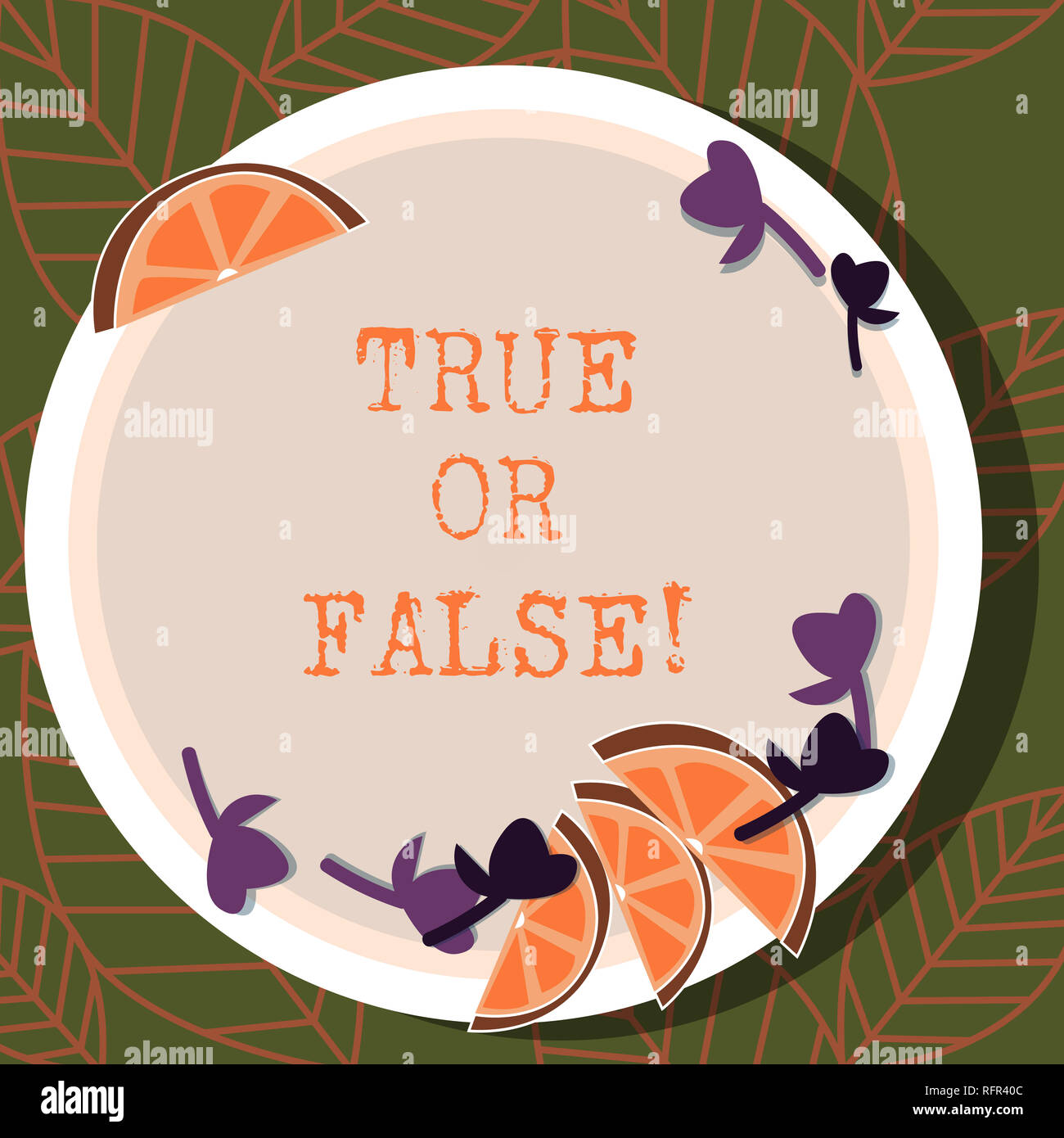 Écrit remarque montrant Vrai ou Falsequestion. Photo d'affaires mettant en vedette série d'instructions à être marqué comme vrai ou faux Découpes de tranches de Lime Banque D'Images