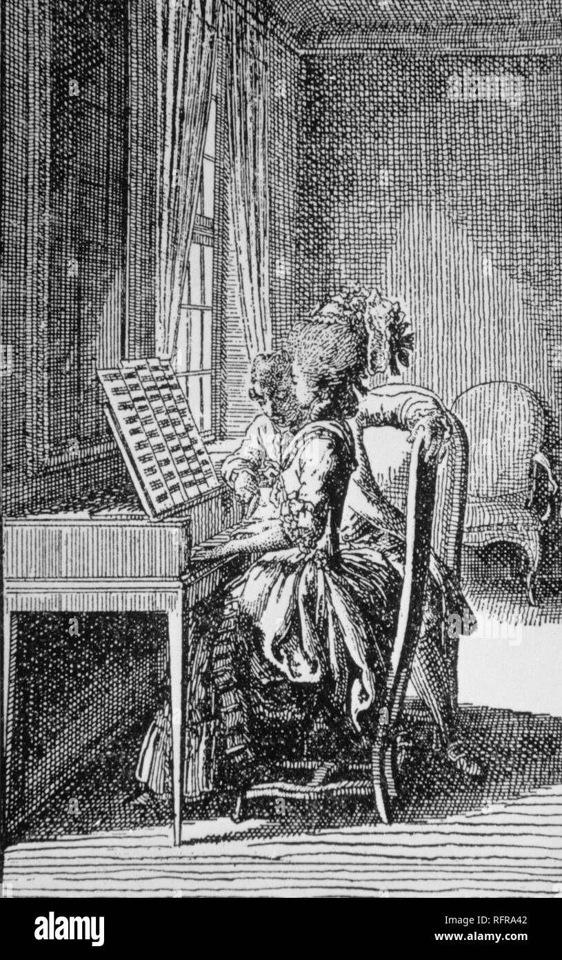 CLASE DE PIANO GRAVURE DEL S XVIII. Banque D'Images