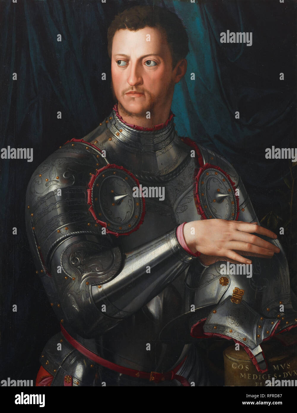 Cosimo I de' Medici en armure. Date/Période : Ca. 1545. La peinture. Huile sur peuplier. Hauteur : 1 175 mm (46.25 in) ; Largeur : 985 mm (38.77 in). Auteur : Bronzino. BRONZINO, AGNOLO. Agnolo Bronzino. Banque D'Images