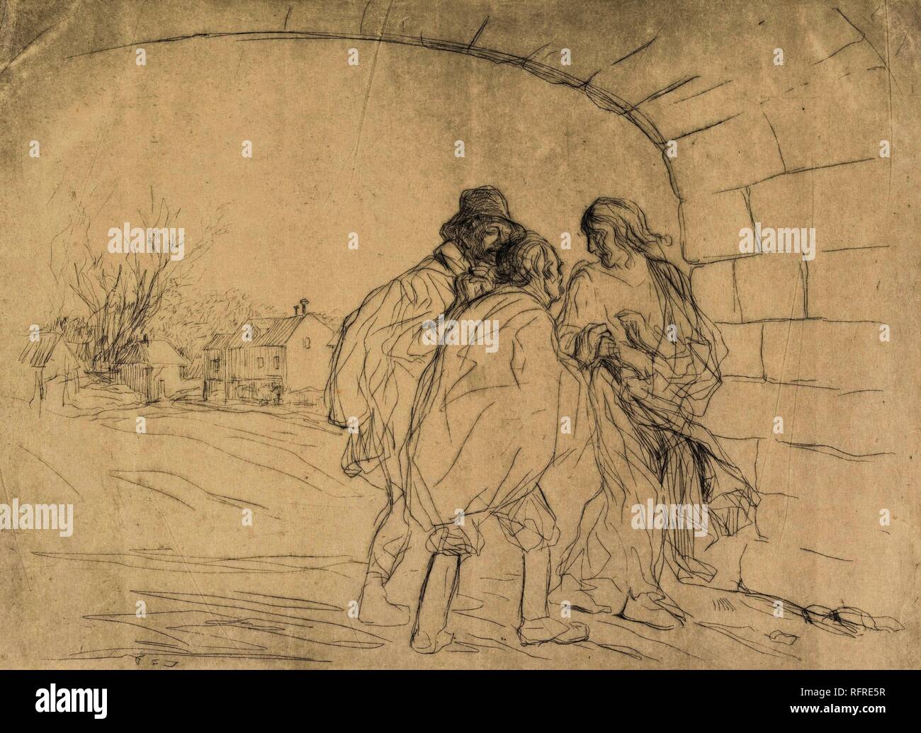 La réunion sous l'arche (la renconte sous la voûte). Dimensions : 34,2 cm x 48,6 cm, 30,9 cm x 42,5 cm, 29,9 cm x 40,8 cm. Musée : Musée Van Gogh, Amsterdam. Auteur : forain, JEAN LOUIS. Banque D'Images