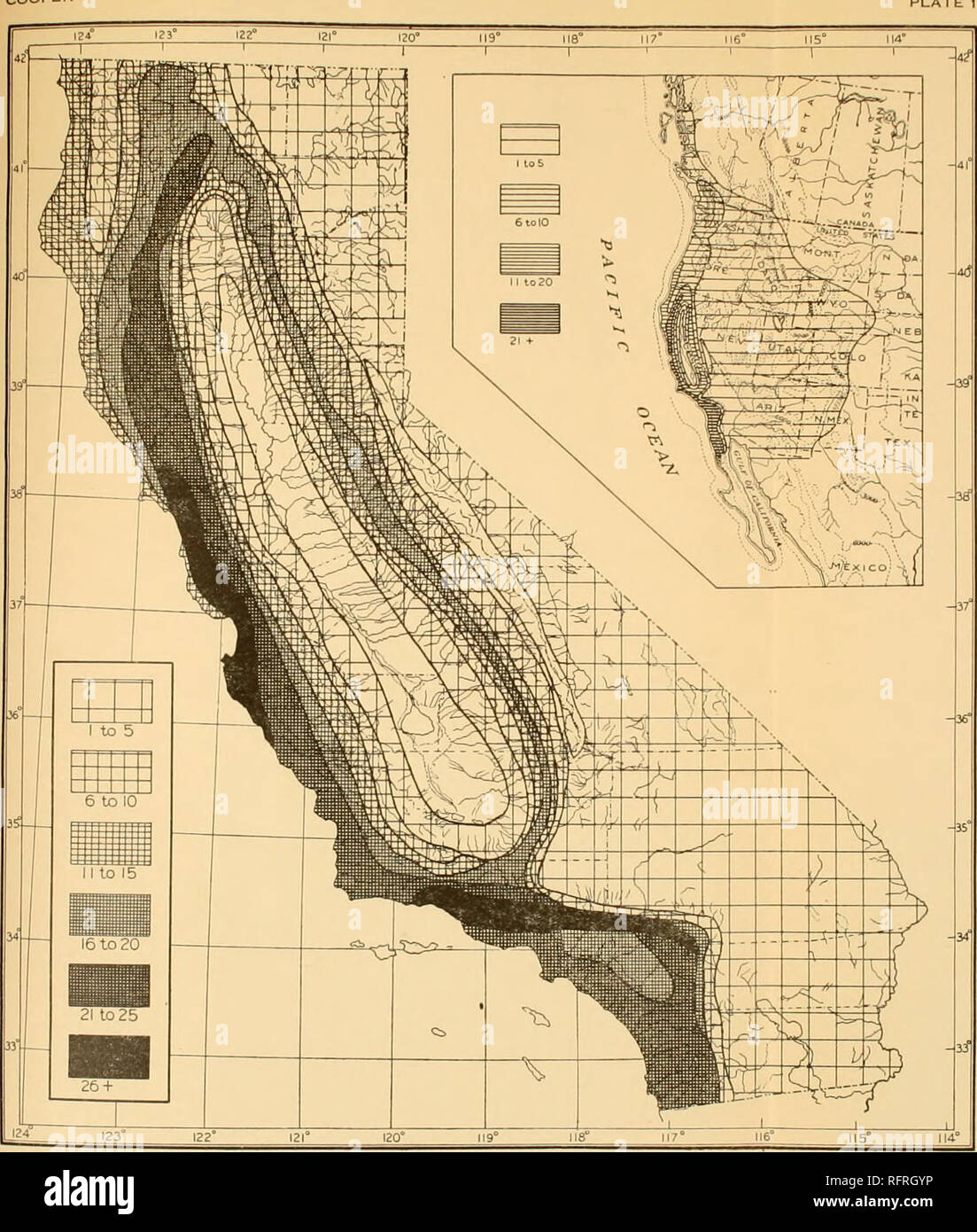 . Carnegie Institution of Washington publication. . La densité des espèces de grands-sclerophylls, illustré par la profondeur de l'ombrage, en Californie et dans l'ouest de l'Amérique du Nord.. Veuillez noter que ces images sont extraites de la page numérisée des images qui peuvent avoir été retouchées numériquement pour plus de lisibilité - coloration et l'aspect de ces illustrations ne peut pas parfaitement ressembler à l'œuvre originale.. Carnegie Institution de Washington. Washington, Carnegie Institution of Washington Banque D'Images