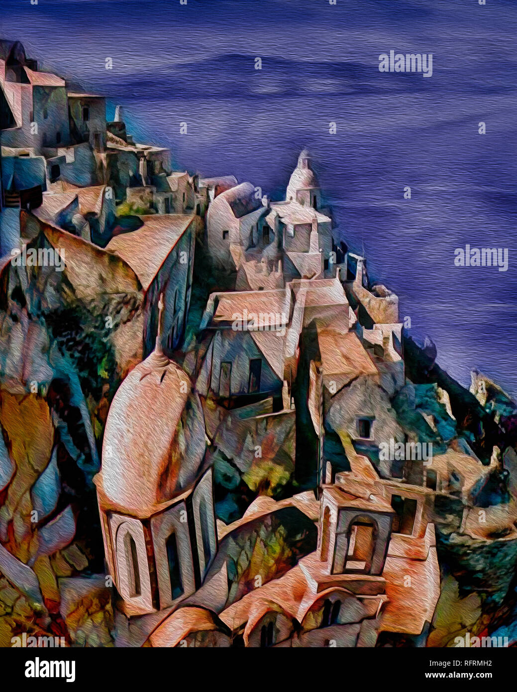 L'ART NUMÉRIQUE : Thira sur l'île de Santorini, Cyclades, Grèce Banque D'Images