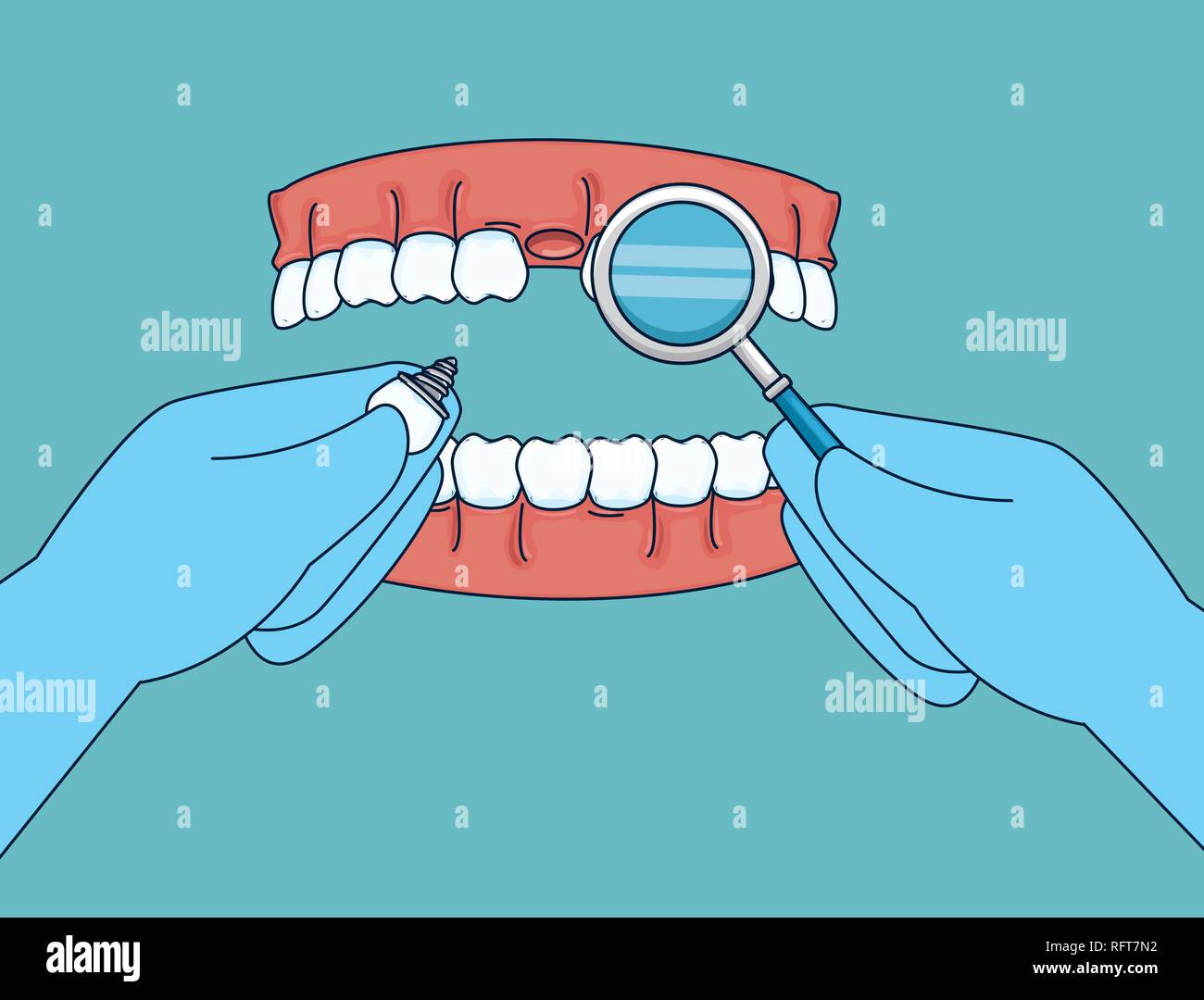 Le traitement avec des dents miroir de la bouche et de prothèses Illustration de Vecteur