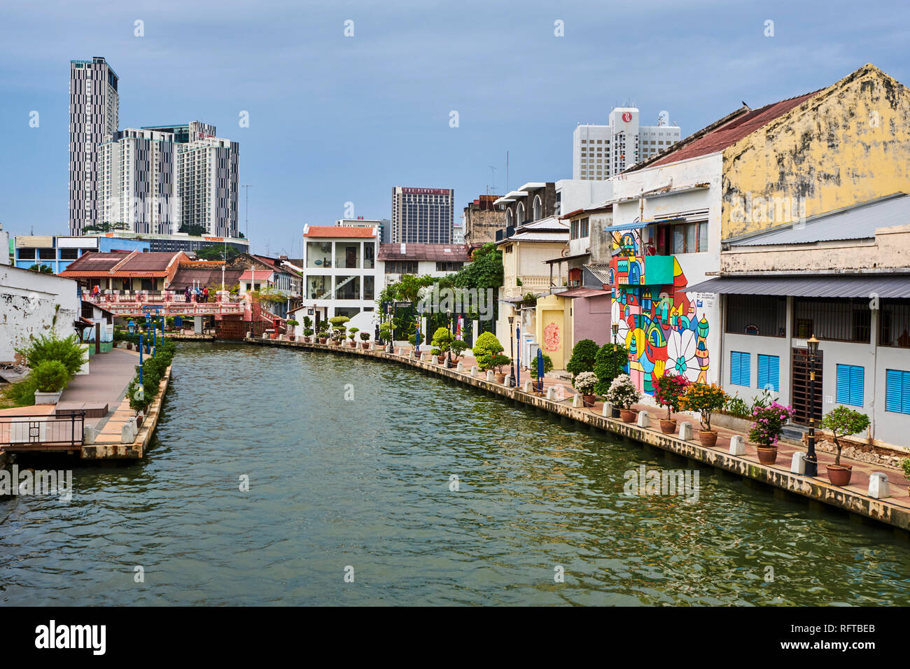 La peinture murale et le canal, Malacca, Site du patrimoine mondial de l'UNESCO, de l'état de Malacca, Malaisie, Asie du Sud, Asie Banque D'Images