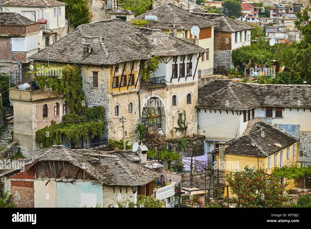 Vieille Ville, Gjirokastra (Pogradec), UNESCO World Heritage Site, Gjirokastra Province, l'Albanie, de l'Europe Banque D'Images