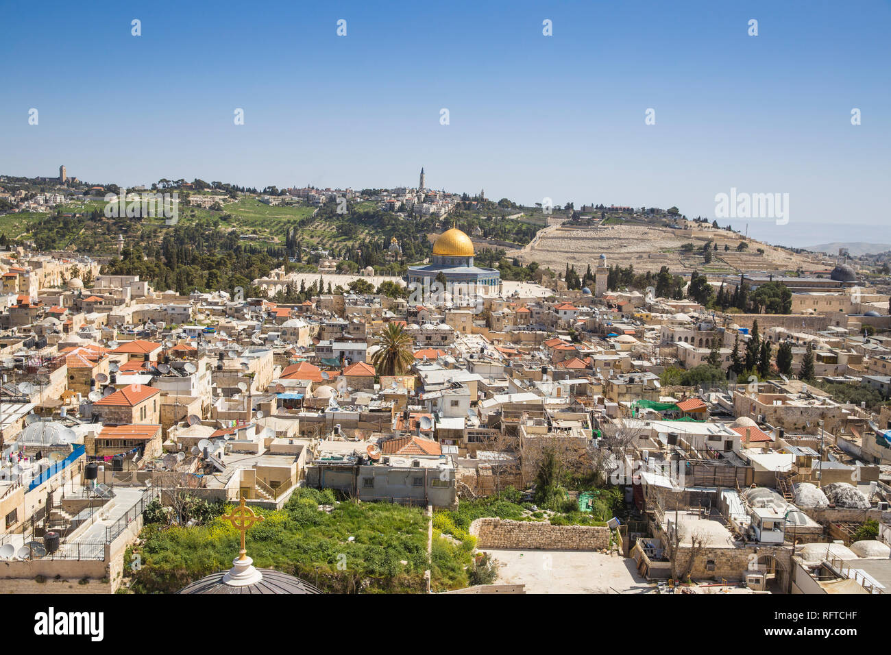 Vue vers le Mont du Temple et le Mont des Oliviers, Jérusalem, Israël, Moyen Orient Banque D'Images