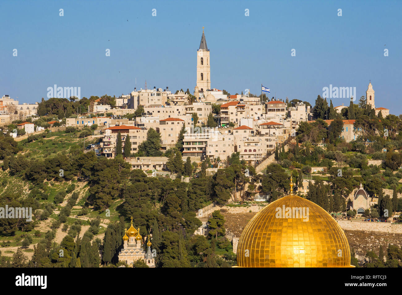 Vue vers le Mont du Temple et le Mont des Oliviers, Jérusalem, Israël, Moyen Orient Banque D'Images