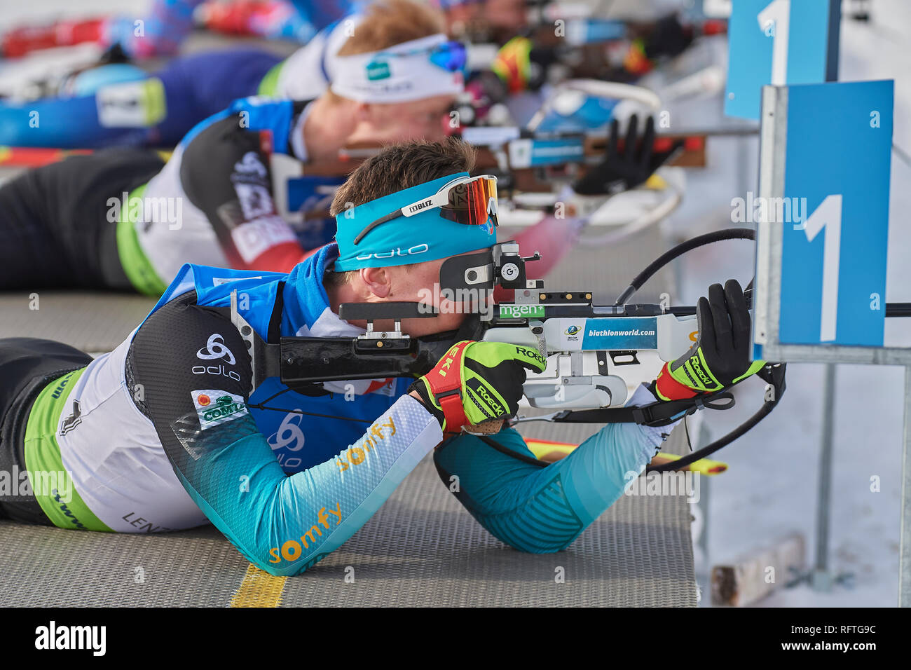 Lenzerheide (Suisse). 26 janvier, 2019. Fabien Claude pendant le 2019 Biathlon IBU Cup Hommes 12,5 km poursuite de Lenzerheide. Crédit : Rolf Simeon/Alamy Live News Banque D'Images