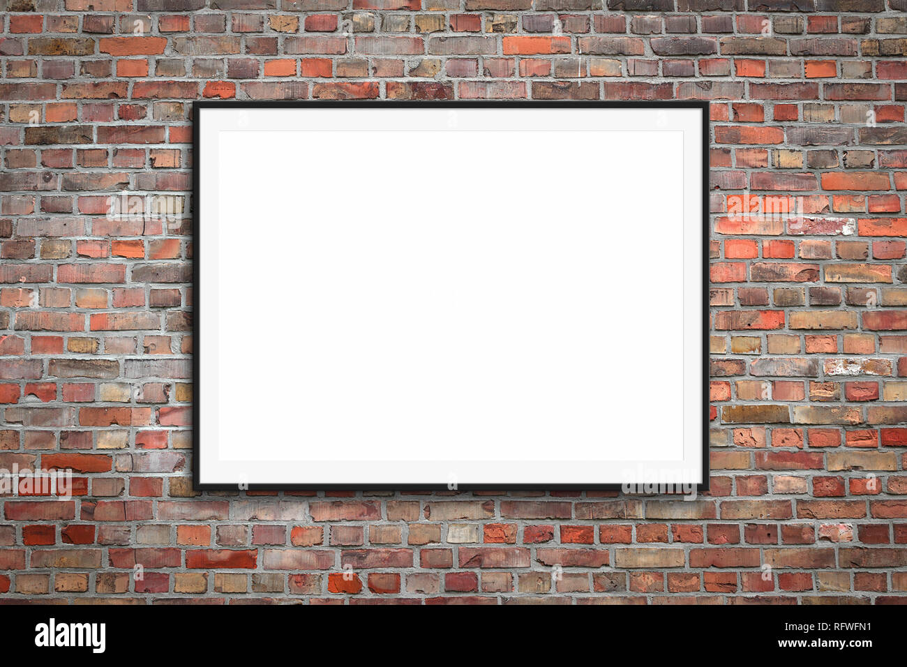 Cadre photo blanc / blanc sur toile de fond mur brique vintage Banque D'Images