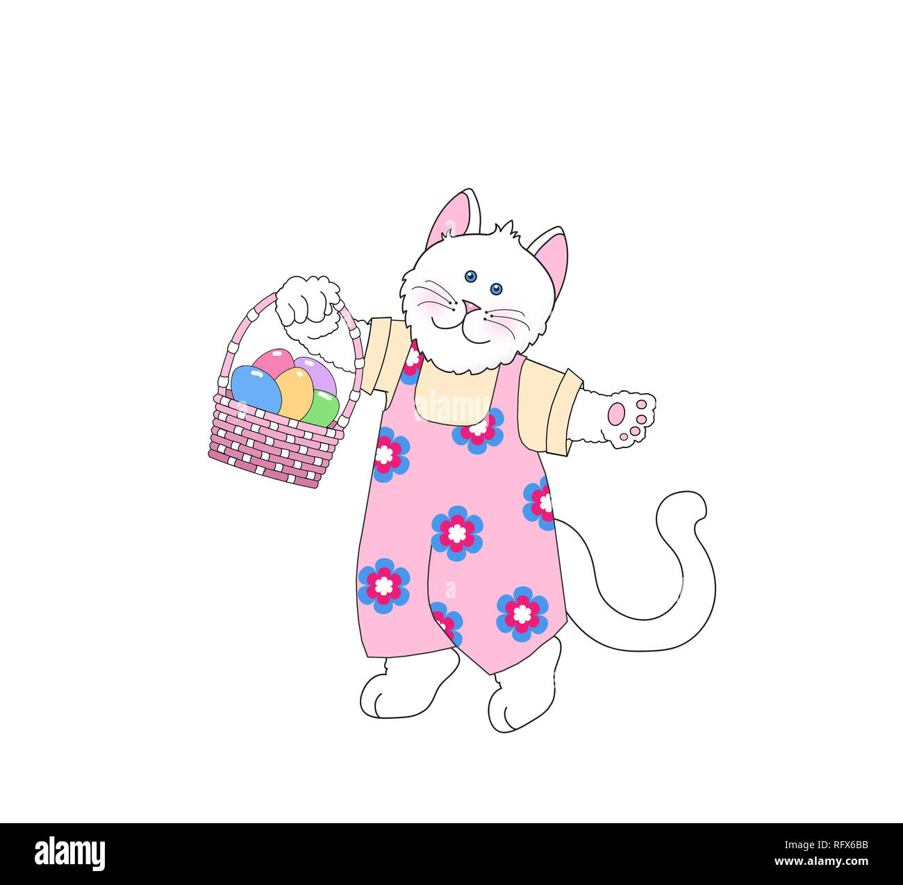 Illustration D Un Chat Chaton Mignon Portant Des Vetements Et Portant Un Panier De Paques Sur Un Fond Blanc Photo Stock Alamy