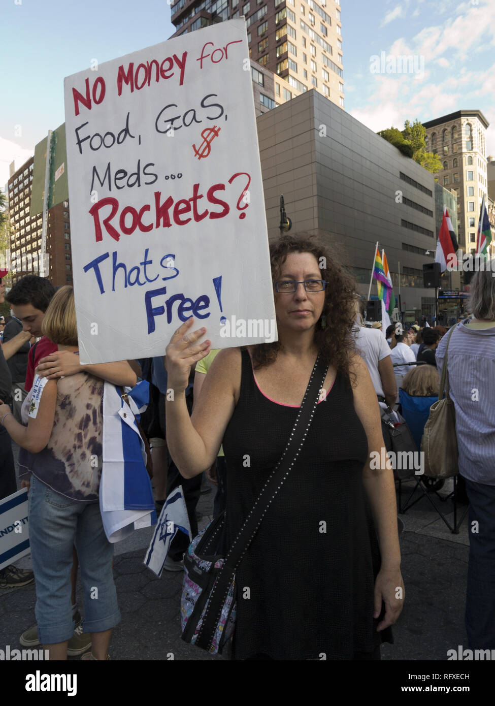 Manifestation en soutien d'Israël et les minorités religieuses persécutées sous l'Islam à Union Square à New York, le 17 août 2014. Banque D'Images