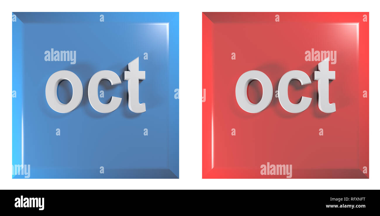 Le bleu et le rouge couple de boutons carrés octobre - le rendu 3D illustration Banque D'Images