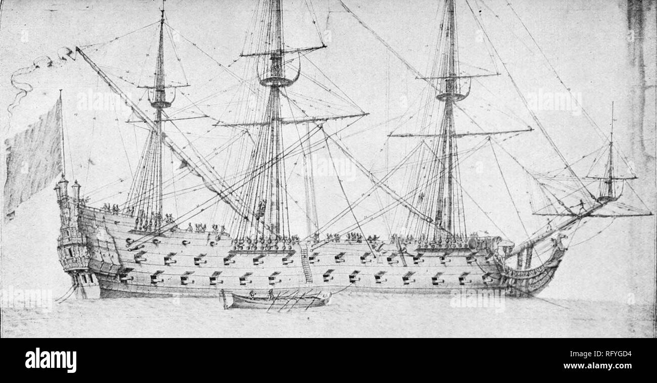 Le navire triomphant de la ligne de la marine royale française. L'un des deux sisterships conçu et construit par Laurent Hubac. Commencé aussi courageux à Brest et lancé le 20 juin 1675, Banque D'Images