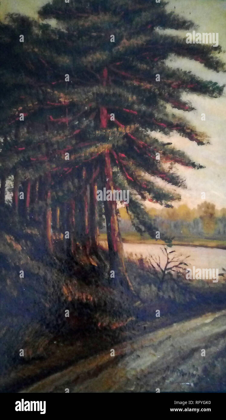 Arbre à la peinture de la voie par Adolf Hitler de 1911 Banque D'Images