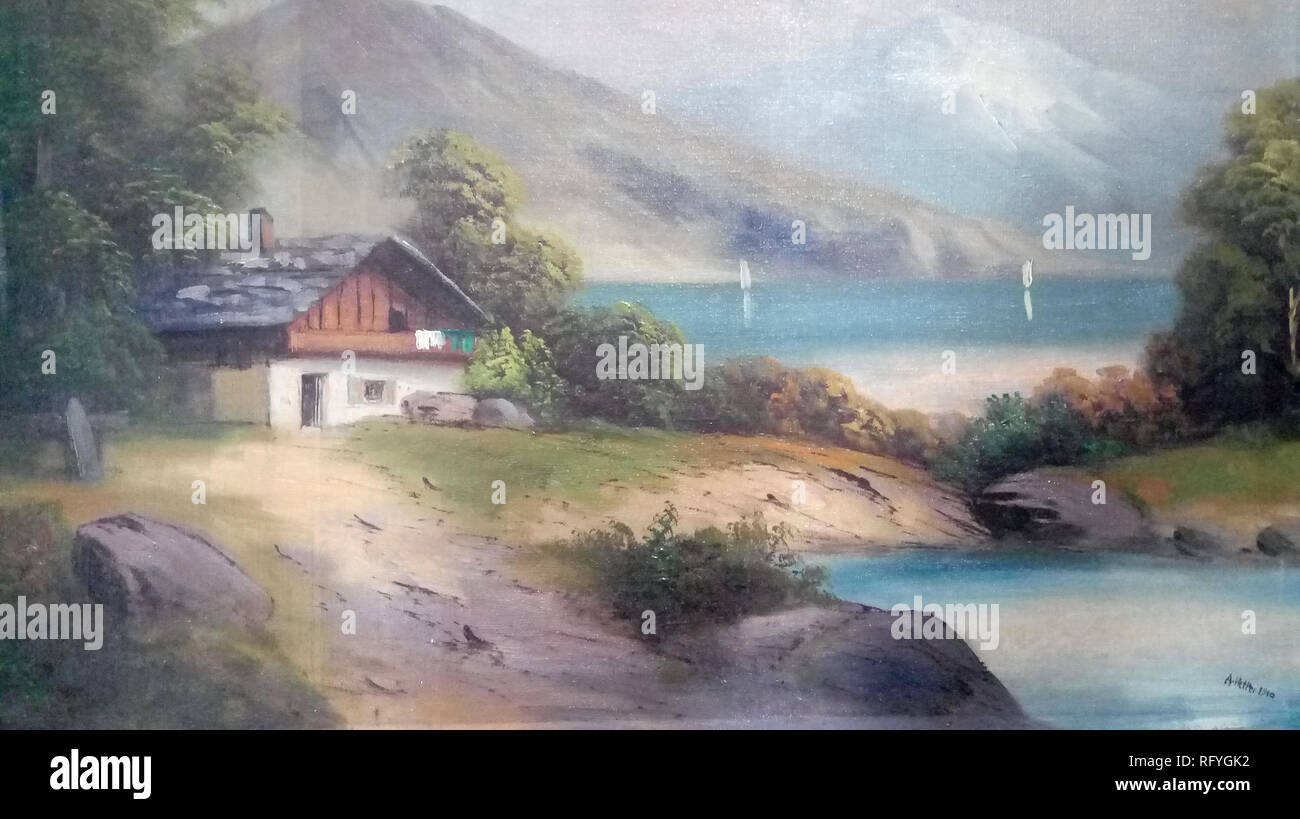 Maison sur le lac peinture d'Adolf Hitler Banque D'Images