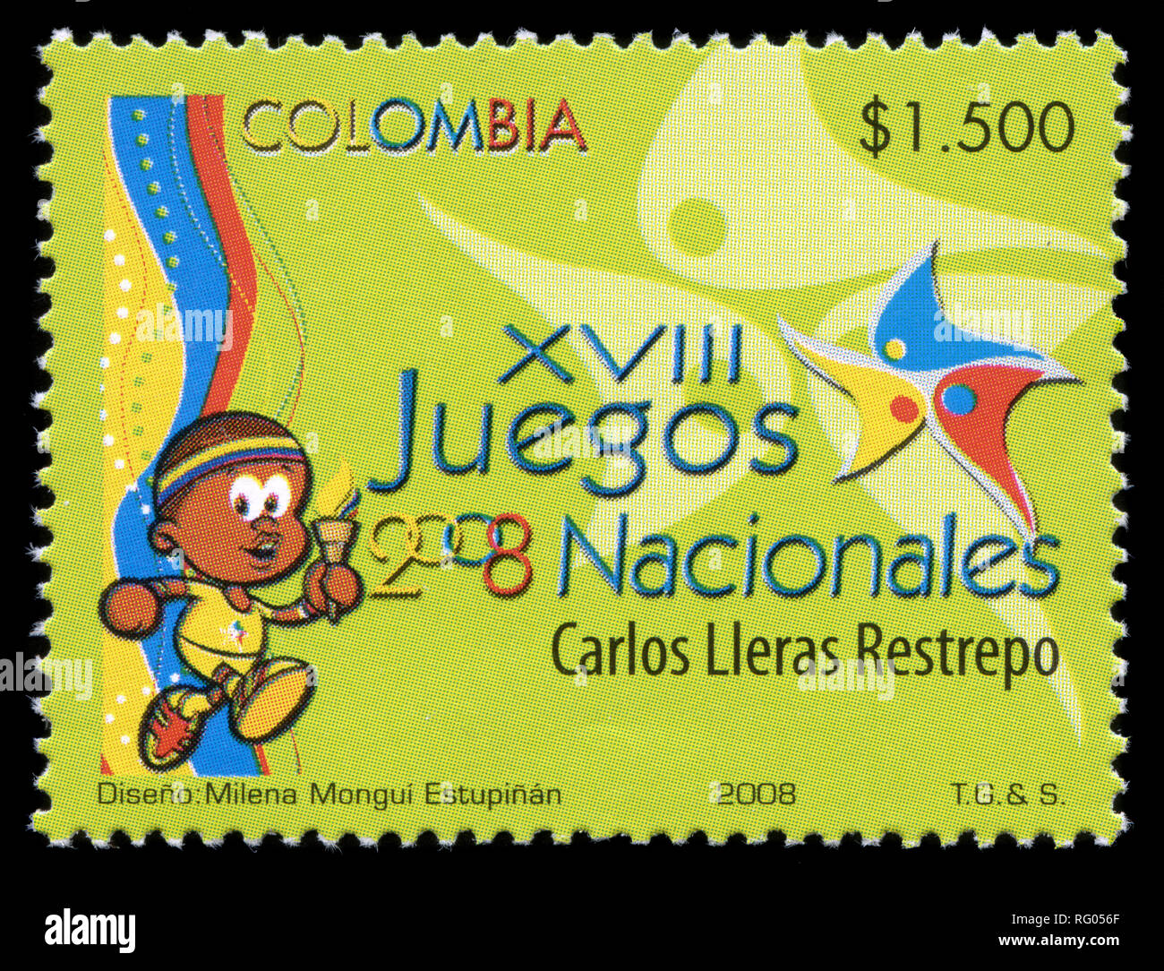 Timbre-poste de la Colombie dans le XVIII Jeux nationaux du sport - Carlos Lleras Restrepo série émise en 2008 Banque D'Images