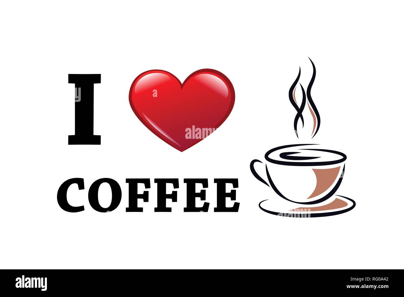 J'aime le café typographie avec coeur rouge et café tasse illustration vecteur EPS10 Illustration de Vecteur