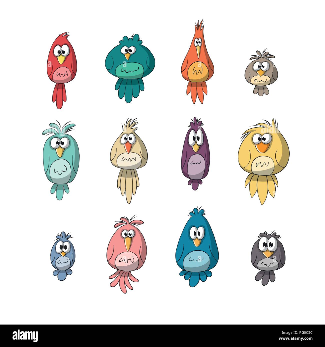Collection d'oiseaux, funny cartoon illustration tirage main Illustration de Vecteur