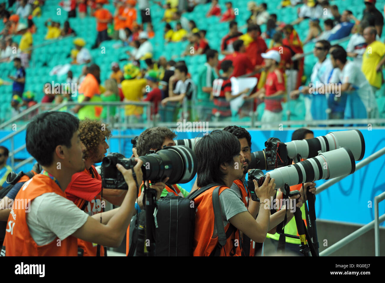 Pressefotografen, Fifa 2014 Weltmeisterschaft, Salvador da Bahia, Brésil Banque D'Images