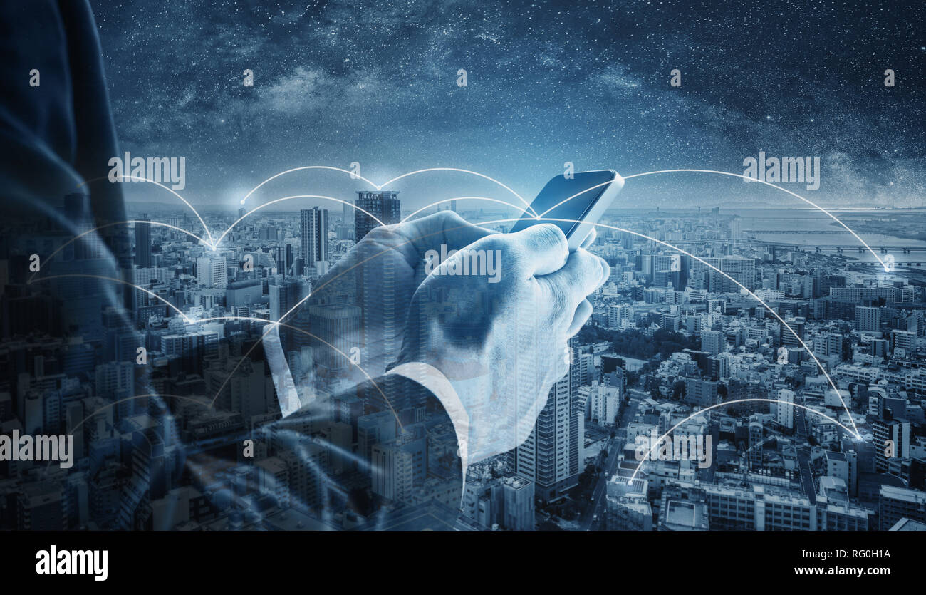 Réseau d'affaires, blockchain la technologie, internet et la technologie cloud Banque D'Images