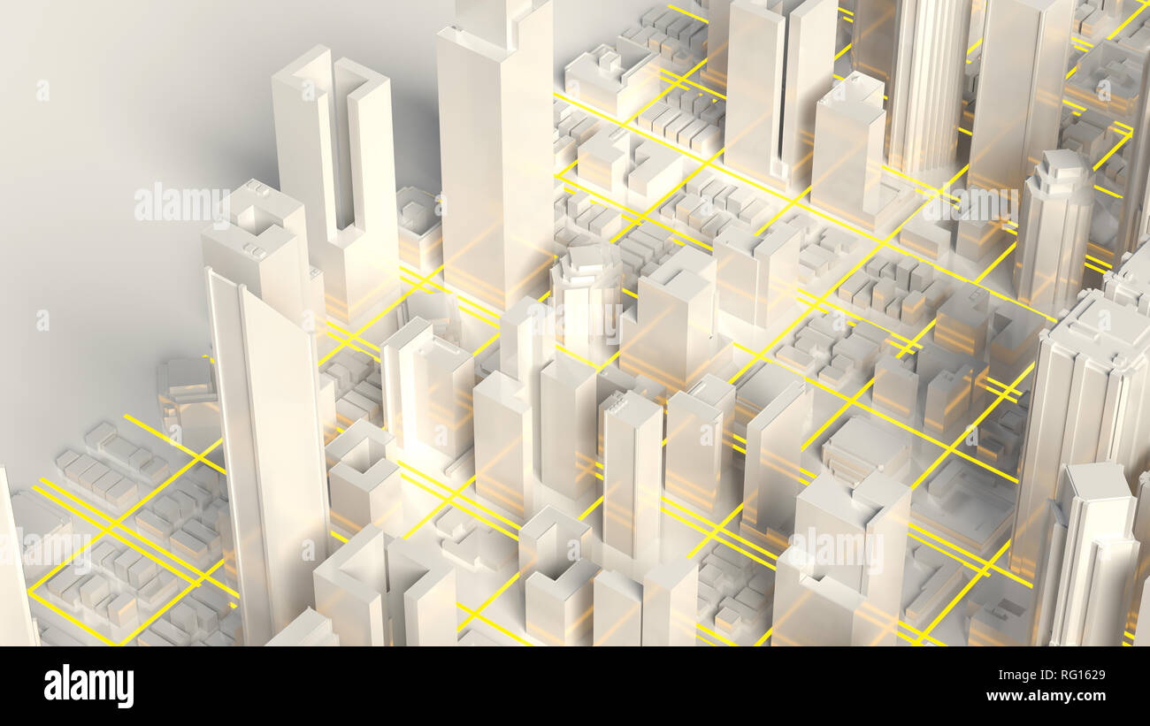 Le centre-ville d'affaires et gratte-ciel tour. Le rendu 3D Banque D'Images