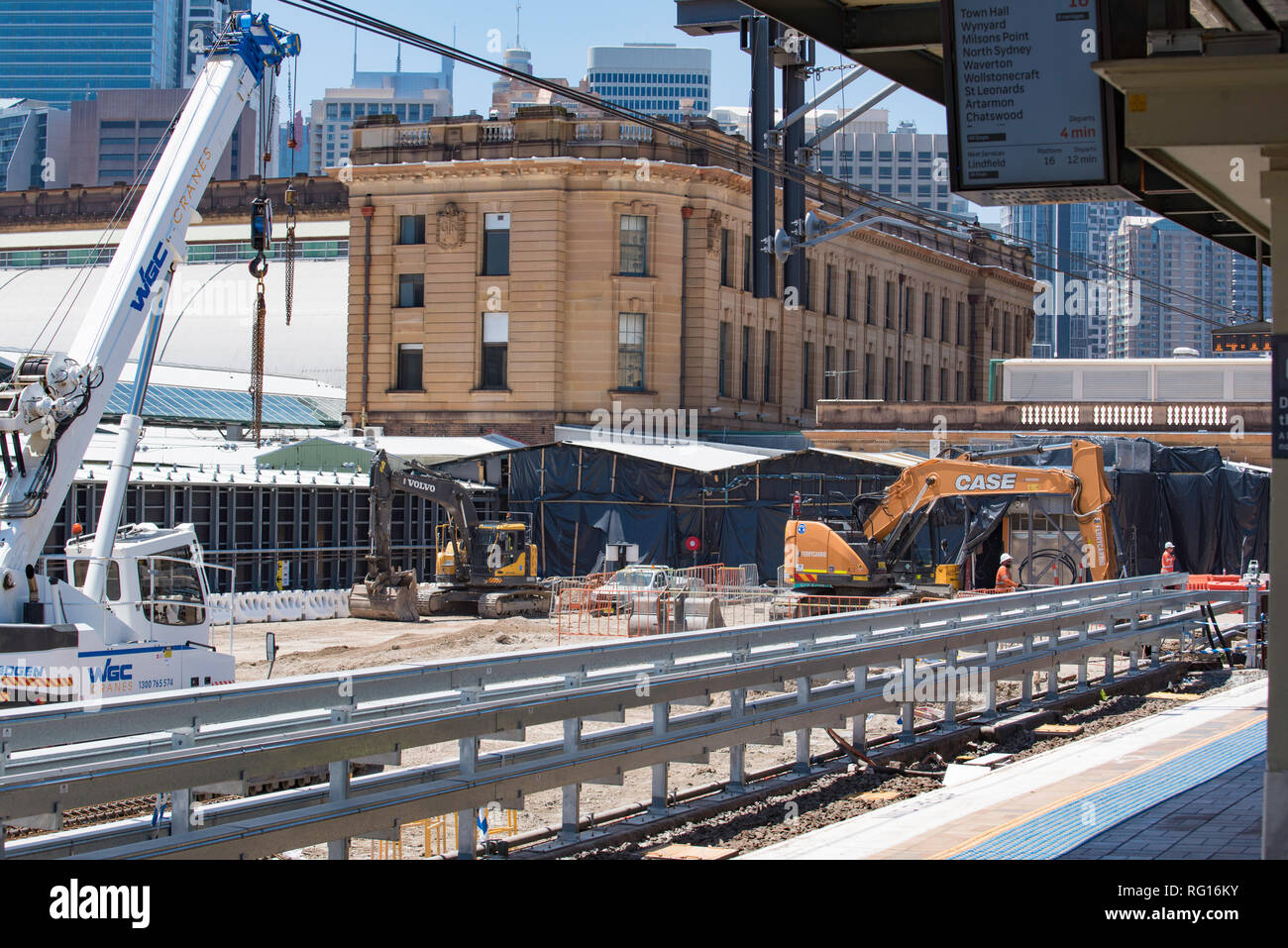 Janvier 2019 : travaux de la Terre et de la construction à la gare centrale de Sydney en vue de la nouvelle ligne ferroviaire du nord ouest de Sydney Banque D'Images