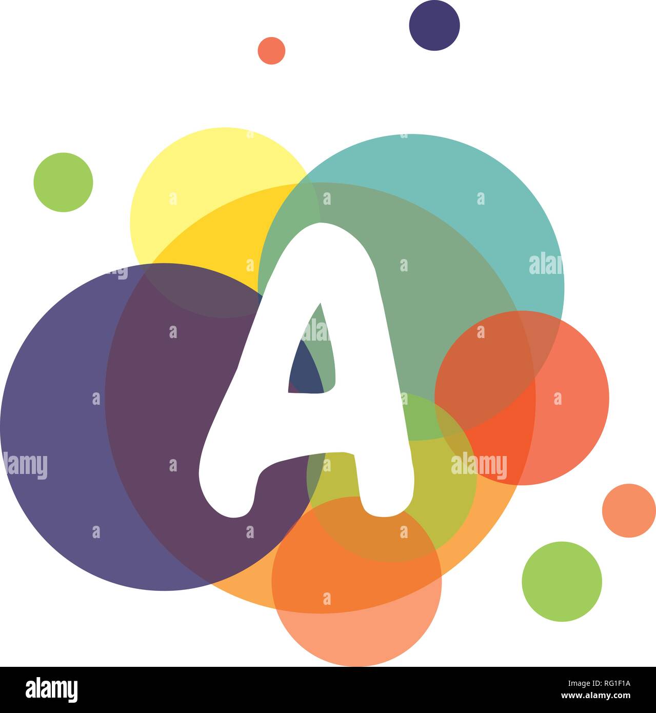 Image lumineuse et colorée de la lettre A, dans le contexte de cercles multicolores. Illustration de Vecteur