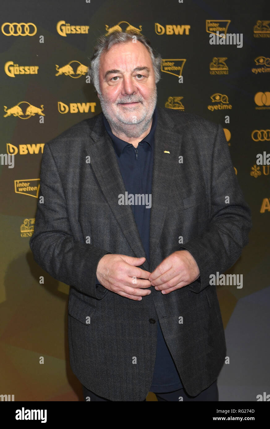 Kitzbühel, Autriche. 26 janvier 2019. Werner skieur Grissmann vient à la course de Kitzbühel partie. Cet événement a lieu traditionnellement dans la zone d'arrivée de la course du Hahnenkamm. Photo : Felix Hörhager/dpa dpa : Crédit photo alliance/Alamy Live News Banque D'Images