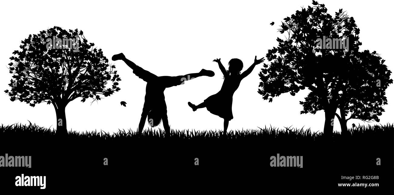 Peu d'enfants qui jouent en Plein Air Parc Silhouette Illustration de Vecteur