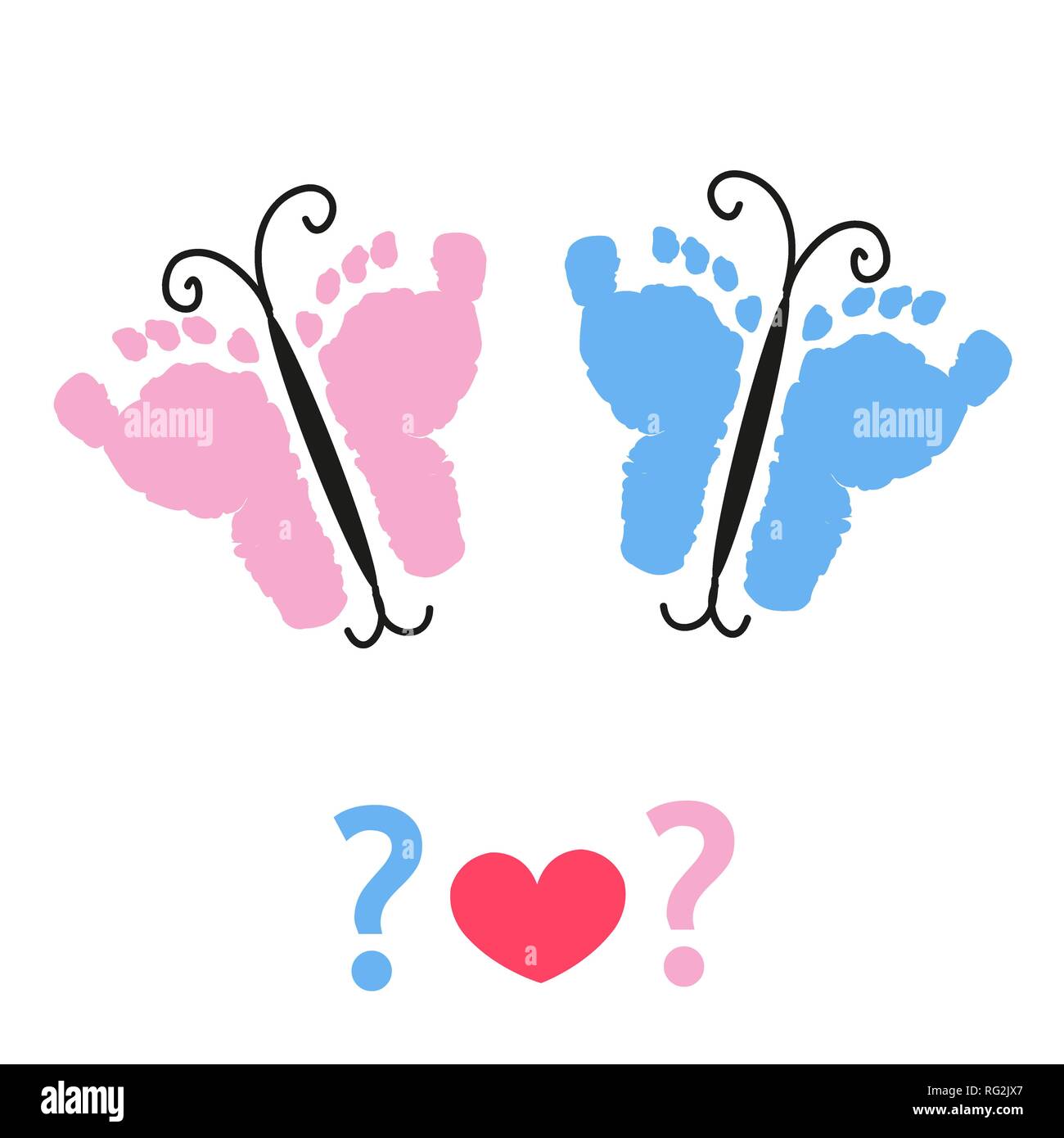 Empreintes de pied pour bébé fille, bébé garçon. En forme de papillon avec  des empreintes de pied. Bientôt-bébé. Carte de voeux pour douche de bébé  Image Vectorielle Stock - Alamy
